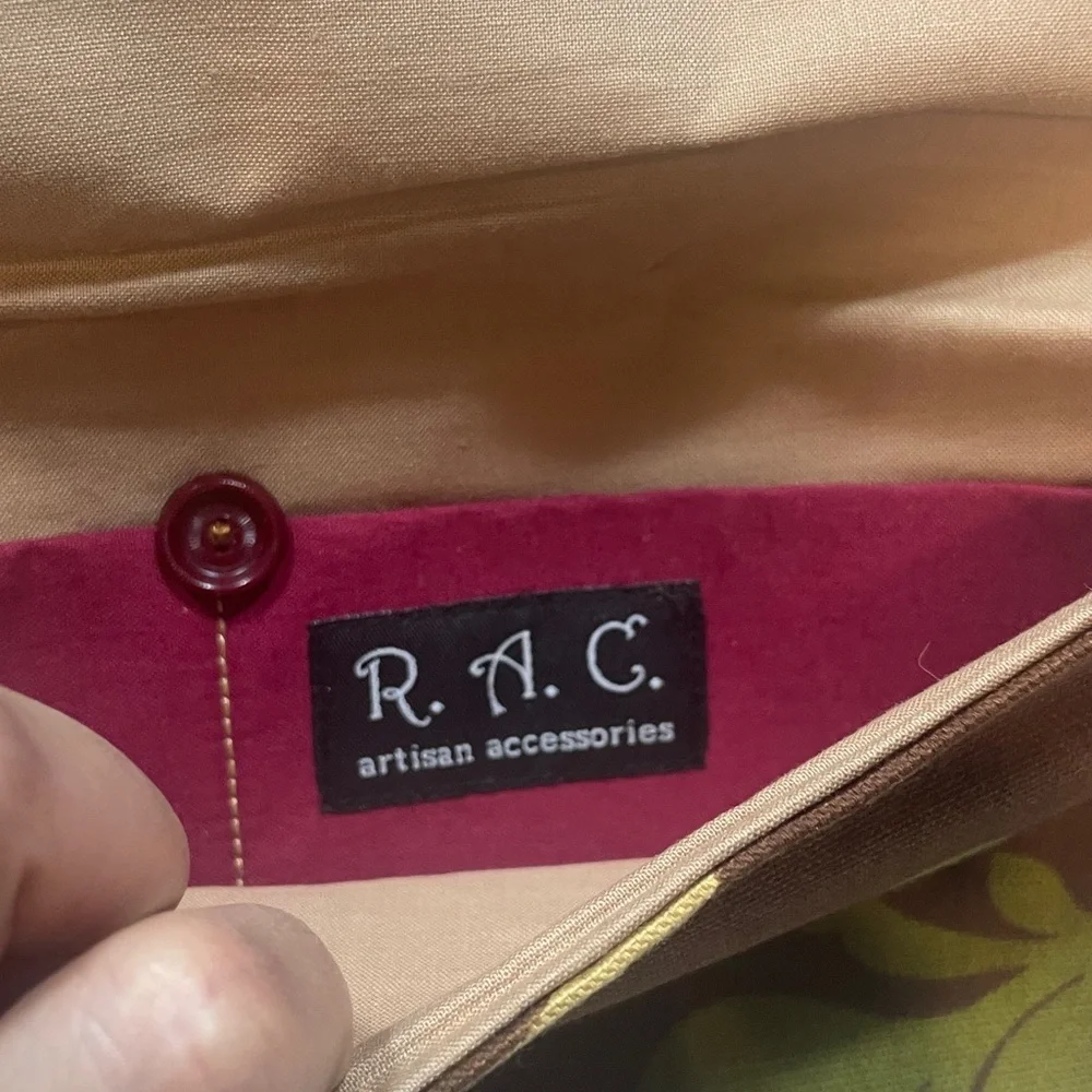 Floral Appliqué Fold-Over Clutch in Brown